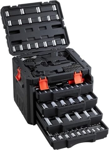 VEVOR Mechanics Tool Set and Socket Set, 1/4″ 3/8″ 1/2″ Drive Deep and Standard Sockets, 450 Pcs SAE and Metric Mechanic Tool Kit with Bits, Combination Wrench, Hex Wrenches, Accessories, Storage Case