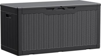 Devoko 100 Gallon Waterproof Large Resin Deck Box Indoor Outdoor Lockable Storage Container for Patio Furniture Cushions Garden Tools (100 Gallon, Black)