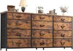 Romorgniz 55″ Dresser for Bedroom with 12 Fabric Drawers, Entertainment Center for 60 inch TV Dressers & Chests of Drawers Large Organizer, Living Room, Metal Frame, Wood Top, Rustic Brown